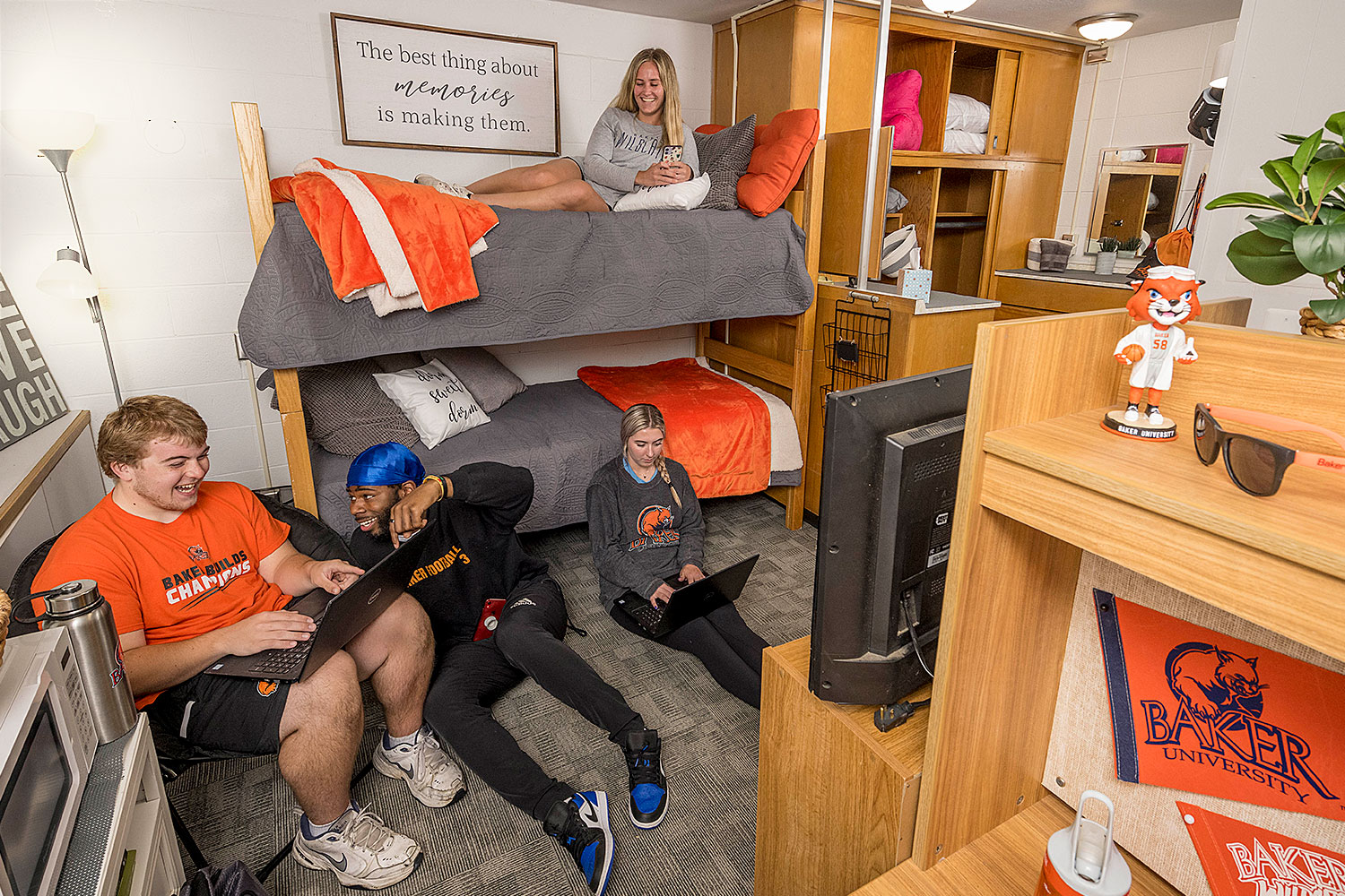 Students gathered in residence hall room to study.