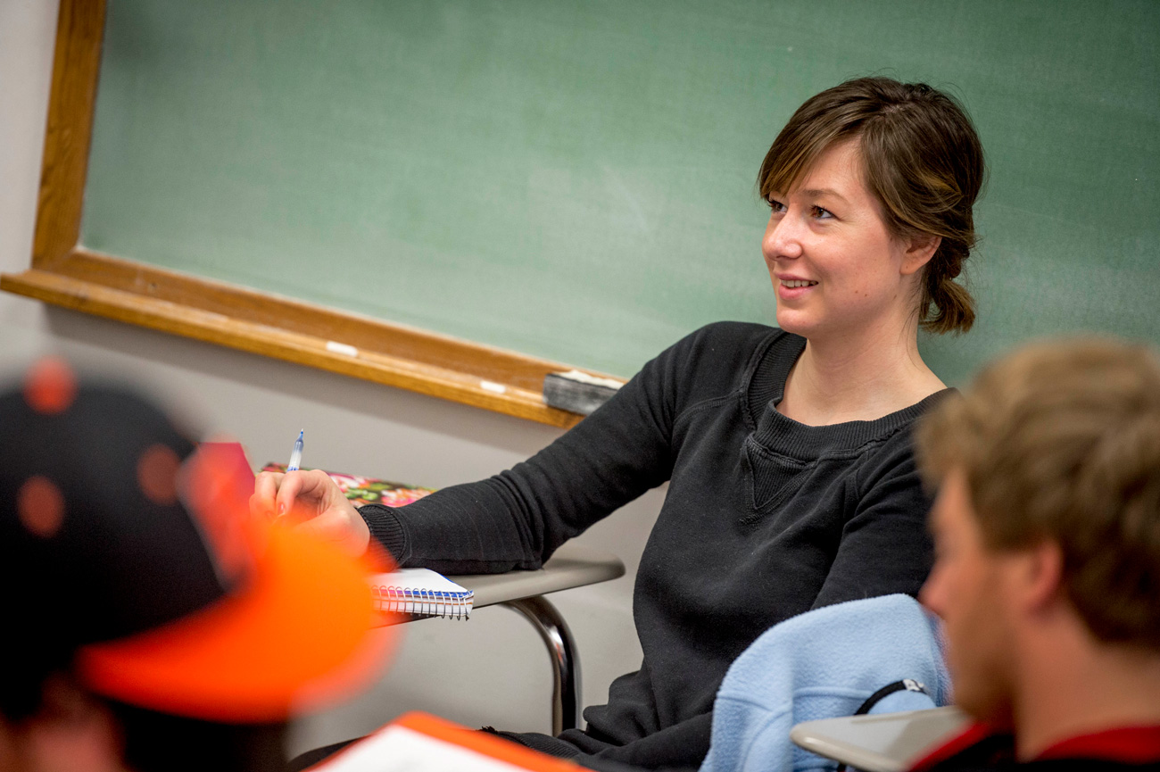 Female student listening to lecture