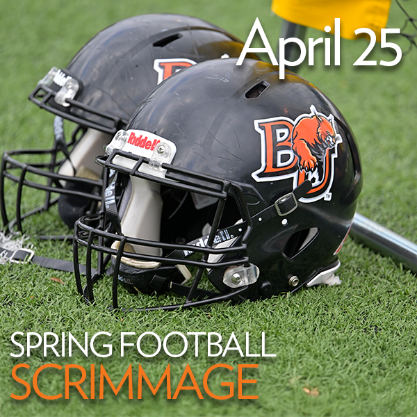 Two Baker football helmets